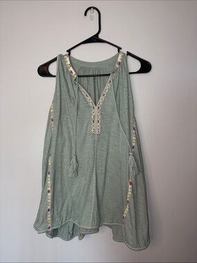 Light Sage Embroidered Boho Tassel Tank Top Good Hart Matilda Jane Medium